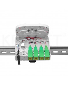 Caja terminal FTTh 4 puertos con bandeja fusion soporte carril DIN