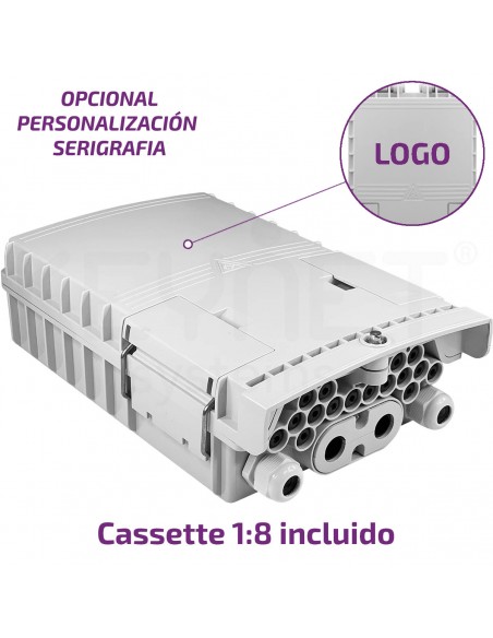 Caja FTTh 4p/16p incluido cassette 1:8 SC/APC