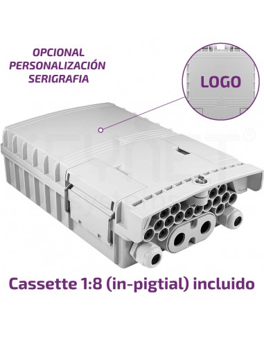 Caja FTTh 4p/16p incluido cassette 1:8 SC/APC in pigtail