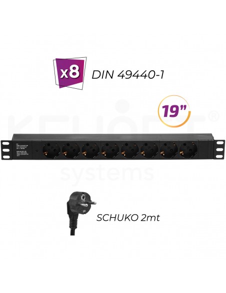 8 tomas DIN 1U rack 19" - Regleta eléctrica