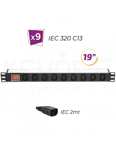 9 tomas IEC 1U rack 19" - Regleta eléctrica