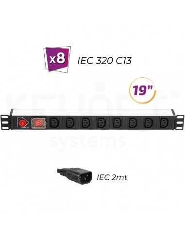 8 tomas IEC 1U rack 19" - Regleta eléctrica