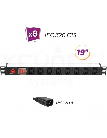 8 tomas IEC 1U rack 19" - Regleta eléctrica