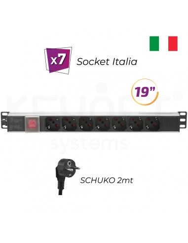 7 socket "Italia" 1U rack 19" - Regleta eléctrica