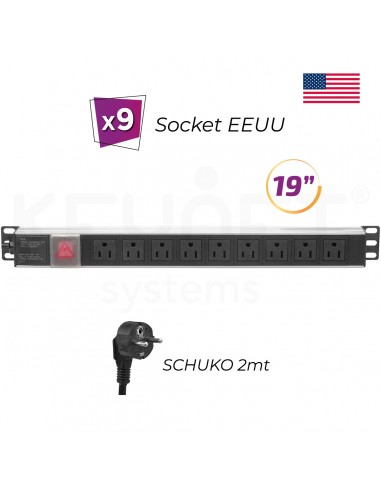 9 socket "USA" 1U 19" - Regleta eléctrica